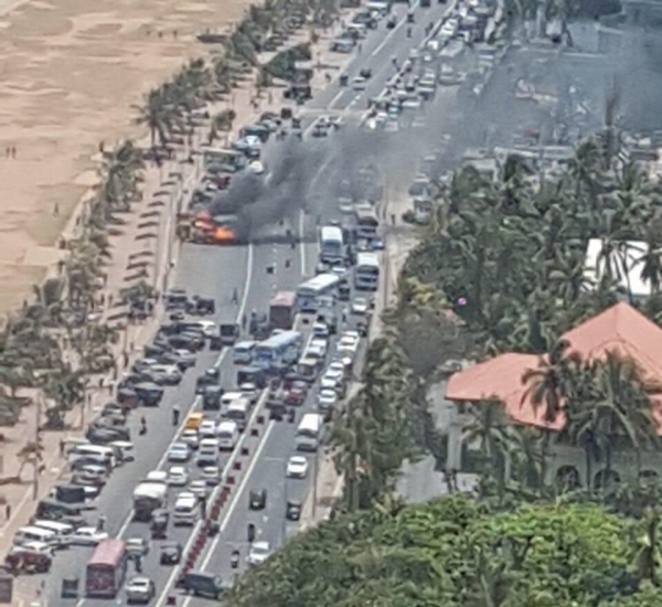 Lorry Catches Fire Near Galle Face Green: Second Vehicle To Catch Fire Near Galle Face This Month [Picture]
